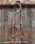 Light Oil Basketweave Turquoise and Dots Browband/One Ear Tack Set