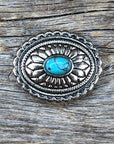 Antique Silver Oval Floral Turquoise Concho 1.5" W237L