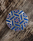 Antique Silver Blue Geometric Concho 1" W236S