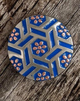 Antique Silver Blue Geometric Concho 1.5" W236L