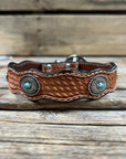 Leather Dog Collar With Antique Silver Oval Conchos 10" to 22" W237S -DC66