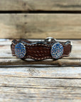 Leather Dog Collar With Blue Geometric Conchos 10" to 22" W236S -DC67