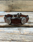 Leather Dog Collar With Flower and Loops Conchos 10" to 22" W235S -DC68