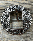 Antique Silver Floral Round Western Buckle W238B