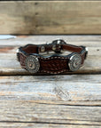 Leather Dog Collar With Flower and Dot Conchos 10" to 22" W230S -DC70
