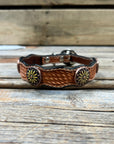 Leather Dog Collar With Yellow Daisy Conchos 10" to 22" W229S -DC71