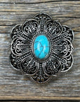 Antique Silver Filigree Floral Turquoise Concho 1.5" W234L