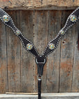 Dark Oil Buckstitch Gold Cross Browband/One Ear and Breastcollar Tack Set