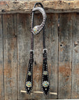 Dark Oil Buckstitch Gold Cross Browband/One Ear and Breastcollar Tack Set
