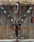 Rawhide Fuchsia, Clear and Emerald One Ear Headstall and Breastcollar Tack Set