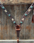 Rawhide Fuchsia, Clear and Emerald One Ear Headstall and Breastcollar Tack Set