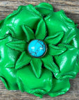 Hand Painted Leather Flowers - Gardenias - Round Turquoise Cabochons