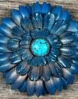 Hand Painted Leather Flowers - Daisies - Round Turquoise Cabochons
