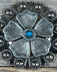 Antique Silver Flower Turquoise Western Concho W110