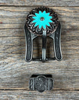 Copper & Antique Silver Turquoise Flower Western Concho W122