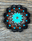 Copper & Antique Silver Turquoise Flower Western Concho W122