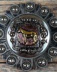 Antique Silver Square Concho with Gold Horse Western Concho W186