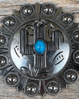 Antique Silver Turquoise Cactus Concho W178