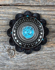 Antique Silver Turquoise Dot Western Concho W232