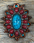 Large Turquoise and Garnet Western Concho W213