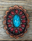 Large Turquoise and Garnet Western Concho W213