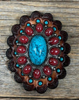 Large Turquoise and Garnet Western Concho W213