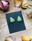 Sterling Silver High Grade Carico Lake Turquoise Stud Earrings – Handmade by Artist Jason Ogg