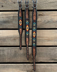 Tooled Turquoise and Black Leather Beaded Dog Collar