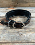 Tooled Turquoise and Gold Leather Beaded Dog Collar