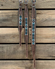 Tooled Light Blue and Black Leather Beaded Dog Collar