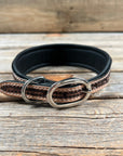 Tooled Light Blue and Black Leather Beaded Dog Collar