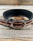 Tooled Peach and Red Leather Beaded Dog Collar