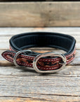 Tooled Blue and White Leather Beaded Dog Collar