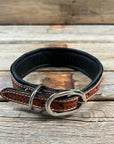 Tooled Peach and Turquoise Leather Beaded Dog Collar
