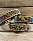 Tooled Yellow Leather Beaded Dog Collar
