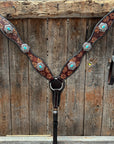 Flower Power Antique Silver and Turquoise One Ear Headstall & Breastcollar Tack Set
