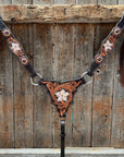 Triple Tone Floral Ruby, Jet and Champagne Browband - Triangle / Gladiator Breastcollar Tack Set