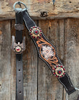 Triple Tone Floral Ruby, Jet and Champagne Browband - Triangle / Gladiator Breastcollar Tack Set