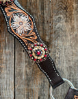 Triple Tone Floral Ruby, Jet and Champagne Browband - Triangle / Gladiator Breastcollar Tack Set