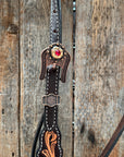 Triple Tone Floral Ruby, Jet and Champagne Browband - Triangle / Gladiator Breastcollar Tack Set
