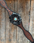 Teal Diamond Turquoise and Clear One Ear - Breastcollar Tack Set