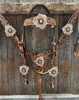 Floral Whipstitch Champagne and Clear Browband - Triangle / Gladiator Breastcollar Tack Set