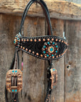 Dark Oil Floral Copper Dot Teal and Champagne Browband / Breastcollar Tack Set
