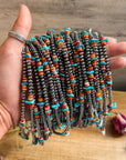 Sterling Silver Pearl Necklace with Orange Spiny Oyster & Sleeping Beauty Turquoise Chips – 14.5”