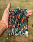 Sterling Silver Pearl Necklace with Orange Spiny Oyster & Sleeping Beauty Turquoise Chips – 14.5”