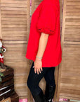 Red lace puff short sleeve