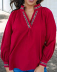 Leopard Jacquard Print V Neck Textured Blouse