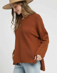 Textured Button Henley Knit Sweater