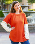 Ribbed Color Block Long Sleeve Top