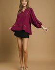 UMGEE Texture Fabric Blouse with Animal Print